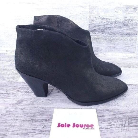 Belle Sigerson Morrison Lamar Suede Heeled Ankle Boot Black Gold Woman's sz 10 - Picture 1 of 8